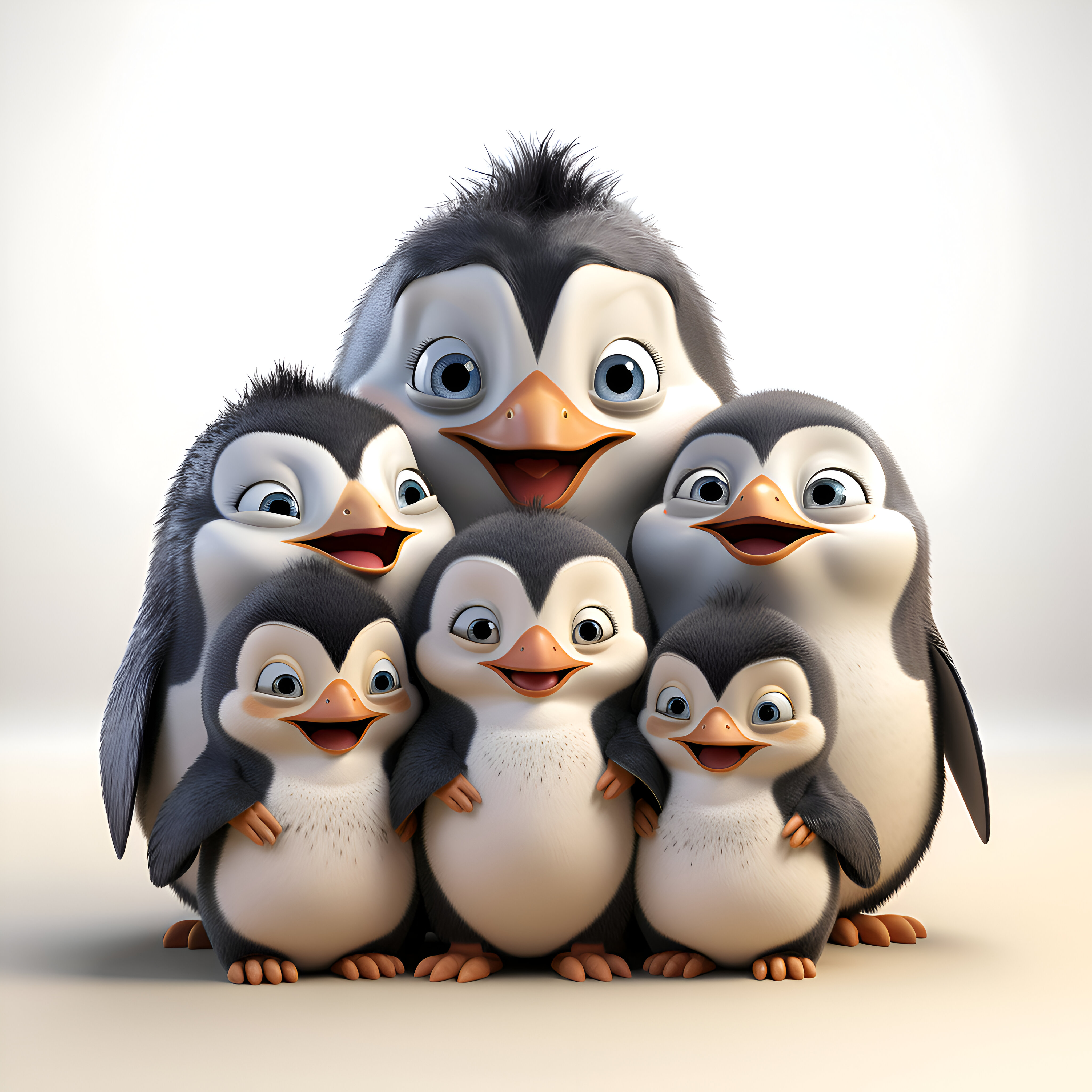 Penguin family on a white background - 3D Illustration